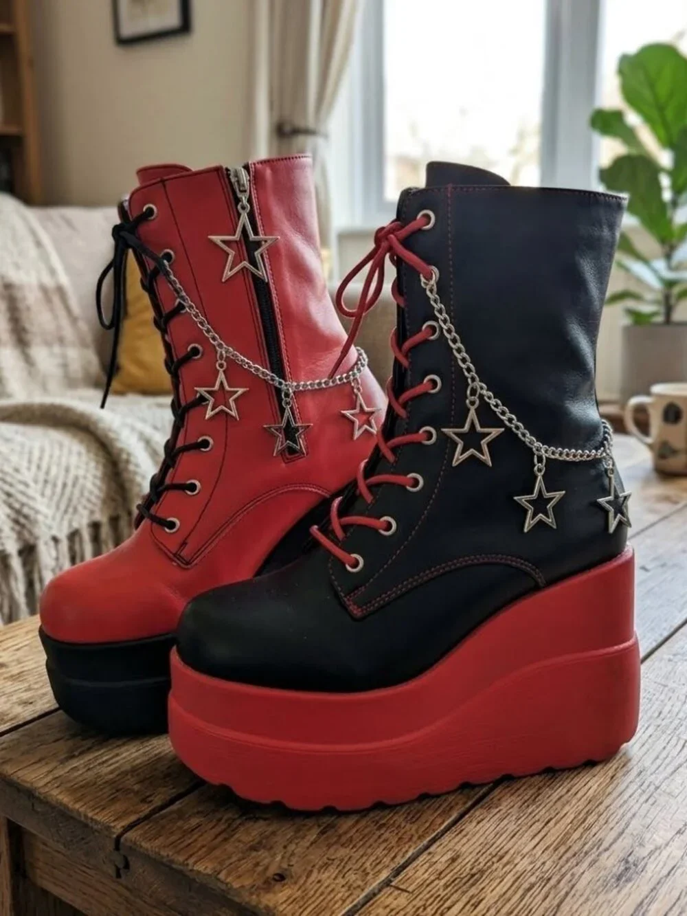 Black & Red Platform Goth Wedge Boots
